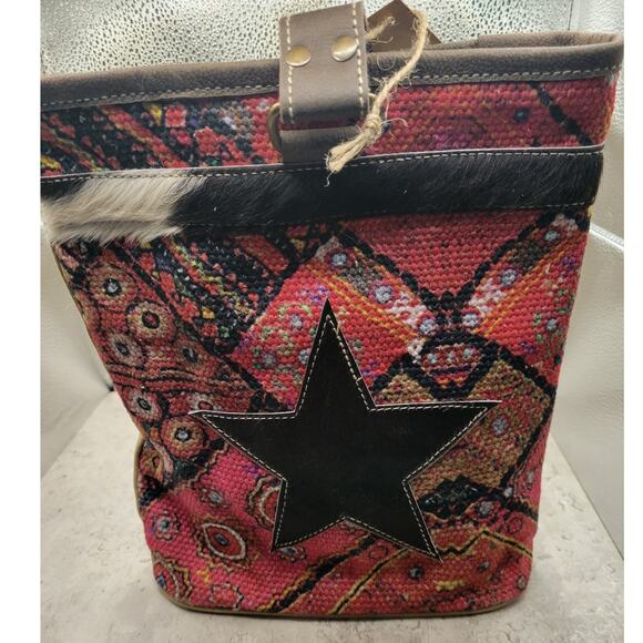 Pink Printed Design Double Wine Bag With Cowhide Star - Picture 1 of 5
